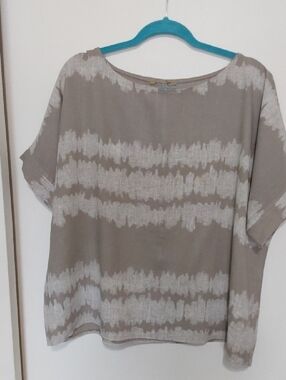 Striped Taupe & White Relaxed Tunic Top